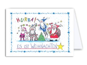 Süße Weihnachtskarte | Santa Hurra! Es ist Weihnachten | Klappkarte Künstlerkarte Postkarte