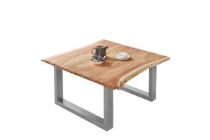 Couchtisch Baumkante massiv Akazie naturfarben 80 x 80 cm silber BILLY