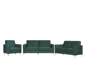 Sofa Set Dunkelgrün Samtstoff Sitzgruppe Minimalistisch Modern Wohnzimmer