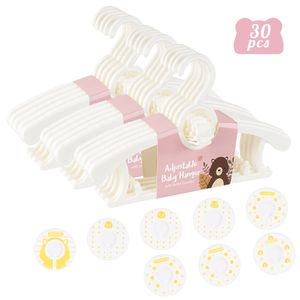Homewit 30-teilig ausziehbare Kinderkleiderbügel mit Stapelbaren Bärchen-Haken, 29 cm bis 37 cm ausziehbare Babykleiderbügel, 100% aus neues Kunststoff Ideal für Baby und Kind, Weiß