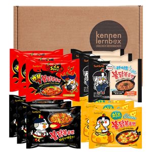 Kennenlernbox Buldak Box | Samyang Hot Chicken Ramen 12er MIX | Koreanische Hot Chicken Ramen 12er Mix zum Probieren