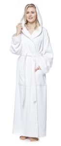 Bademantel Pandora für Damen mit Kapuze, extra lang, 100% Baumwolle, Farbe:Weiß, Größe:M