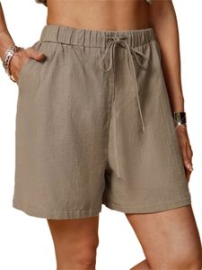 Damen Bermuda Shorts Sommer Elastic Taille Minikosen lässig hohe Taille heiße Hosen,Farbe:Khaki,Größe:Xl