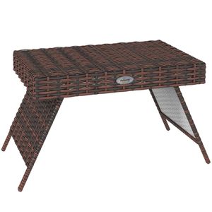 Outsunny ratanový stolík záhradný stolík skladací stolík odolný voči poveternostným vplyvom kempingový stolík stolík na záhradu, balkón, hnedý, 60 x 41 x 41 cm