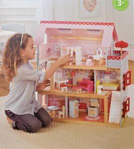 KidKraft 65054 Puppenhaus Chelsea aus Holz mit Möbeln und Zubehör, Spielset