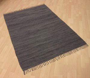 Teppich Fleckerl Fleckerlteppich Handwebteppich UNI Baumwolle Handweb Waschbar Farbe: Anthrazit Größe: ca. 80x150 cm