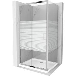 Mexen Apia rozsouvací sprchový kout 120 x 90 cm, Pruhy, Chromovaná + sprchová vanička Flat - 840-120-090-01-20-4010