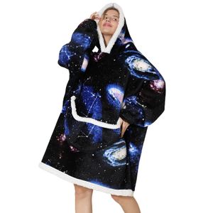 Übergroße Decke Hoodie – Sherpa Fleece tragbare Decke für Unisex Erwachsene Frauen Männer Flauschig Riesen Bequem Kapuzen-Sweatshirt, Universum