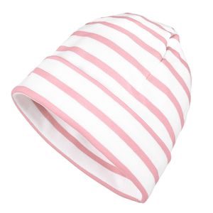 modAS Mütze Maritime Rollmütze Unisex für Kinder und Erwachsene – Ringelmütze Baumwollmütze mit Streifen in Weiß / Rosa bis 52 cm Kopfumfang (Kleinkind)