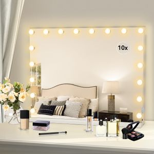 Puluomis Schminkspiegel Kosmetikspiegel Hollywood Spiegel Dimmbar mit 18 LED Beleuchtung 3 Lichtfarben und 10x Vergrößerung Vanity , Tischspiegel Wandspiegel 2 in 1, 80x12.5x62.5cm