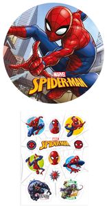 2er Set Spiderman Essbarer Tortenaufleger + Mini-Törtchenaufleger, Tortendeko Kindergeburtstag, Motiv:Spiderman Nr. 1