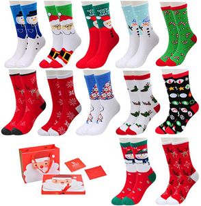 12 Paar Uni Weihnachtssocken Christmas Socks Weihnachtsmotiv Weihnachten Festlicher Baumwolle Socken Mix Design für Damen und Herren Zufällige Farbe