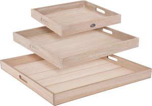 XXL Holz Tablett-Set 3tlg Serviertablett Betttablett Hockertablett Dekotablett