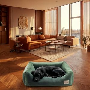 Prémiový pelíšek pro psy Velvet Green L - 93x77x22 cm | Měkká pohovka pro psy a kočky