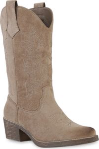 VAN HILL Damen Cowboystiefel Stiefel Stickereien Schuhe 840336, Farbe: Khaki Velours, Größe: 36