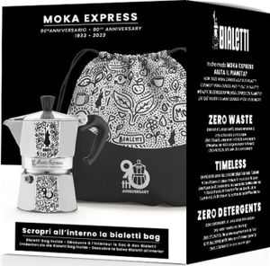 Bialetti Moka Express 3 Tassen 90th Anniversary inkl. Mini Rucksack