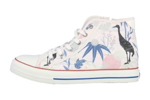 Mustang Damen Sneaker High Top Denim Stoff Blumen Tier Muster 1272-501, Größe:42 EU, Farbe:Weiß