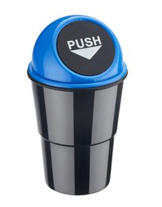 Mini MÜLLEIMER für Auto mit Push-Deckel Automülleimer PKW KFZ Abfalleimer Tischabfalleimer Mülltonne Getränkehalter 1 (Blau)