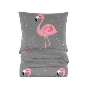 Bettwäsche 135x200 cm - Bettwäsche Baumwolle - Bettwäsche-Sets 2 Teilig - Bettbezug 135x200 cm und 1 Kissenbezug 70x80 cm - Grau, Pink Flamingo