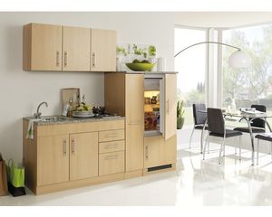 Held Möbel Küchenzeile mit Geräten Toronto 210 cm Frontfarbe buche Matt Korpusfarbe buche