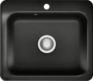 KeraDomo Spüle JUNA 57 in NERO mit Handbetätigung / Systemceram / Keramikspüle