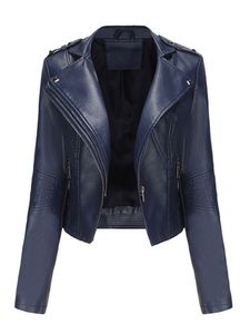 Damen Lederjacken Strickjacke Mode Kunstleder Kurze Jacke Slim Fit mit Taschen Outwear Dunkelblau,Größe S
