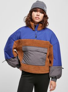 Urban Classics Damen Winterjacke Ladies Sherpa 3-Tone Pull Over Jacket Toffee/Bluepurple-M