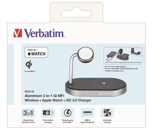 Verbatim WCS-02 Aluminium 3-in-1 Qi MFi WiFi+Appel Watch Charger