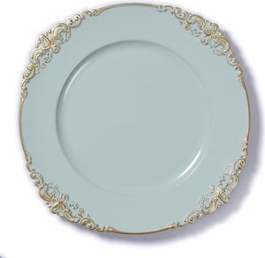 Dekoteller Kunststoff mit goldenem Schnörkel Muster 35cm hellblau