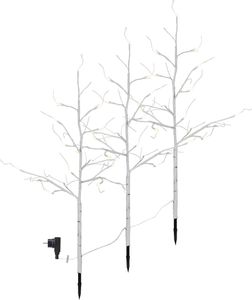 LED-Tobby Tree Birch 3er Set je ca. 75 x 45 cm, 3 x 16 warm white LED Farbe: weiss, mit Trafo, Outdoor, inkl. Erdspiesse