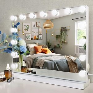 Puluomis Schminkspiegel Kosmetikspiegel Hollywood Spiegel Dimmbar mit 18  LED Beleuchtung 3 Lichtfarben, Touchscreen und 10X Vergrößerung