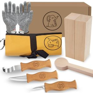 Eli Schnitzmesser Kinder Set ab 6 Jahre, hochwertiges 8-teiliges Kindermesser Schnitzset inkl. schnittfeste Handschuhe und Schnitzholz