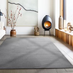 Waschbarer Teppich Wohnzimmer Kurzflor rutschfest Flauschig Einfarbig Felloptik, Grau, 160 x 230 cm