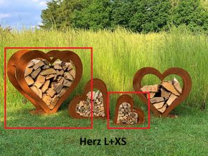 Herz aus Metall, Holz Regal, Rost, Edelrost, Holzregal Garten, Terrasse - Deko L + Gratis Herz XS