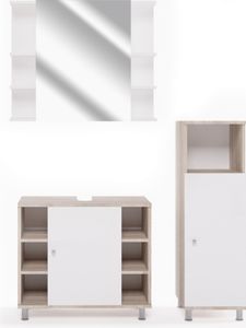 Vicco Badmöbel-Set Fynn, 3 Teile, mit Midischrank, Sonoma/Weiß