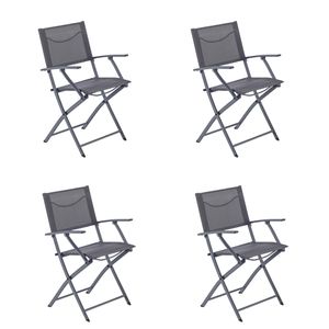 NATERIAL - 4er Set Gartenstühle EMYS mit Armlehnen - Klappsessel - Gartensessel - Klappbar - Terrassenstühle - Essstühle - Stahl - Textilene - Grau