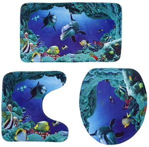 3 Teile/Satz Ozean Stil Unterwasserwelt Dolphin Carpe Wc Matte 3D Dolphin Print Badteppich Set