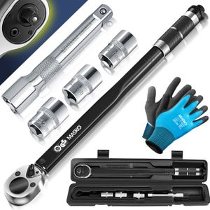 MASKO® Drehmomentschlüssel 6tlg. Set 40-210Nm 1/2 ' CV inkl. 3 Stecknüssen 17mm, 19mm, 21mm  und Verlängerung 125mm  inkl. Koffer +/- 4% Toleranz  Reifenschlüssel Auto Drehmoment-Schlüssel