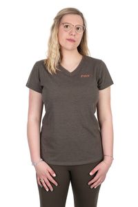 Fox Fishing Angelshirt Womens V-Neck T-Shirt Dusty Olive Marl/Mauve Fox XL