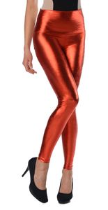 Damen Leggings Hohe Taille Wet-Look Glanz; Rot M/38