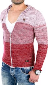 Reslad Strickjacke Herren Colorblock Kapuzen Cardigan Jacke RS-3107 Bordeaux XL