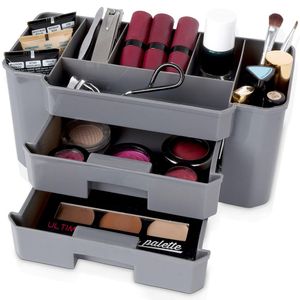 Eleganza Aufbewahrungsbox Organizer Kosmetikbox für Kosmetika Make-up-Accessoires Schminkzubehör Organizer für Kosmetik- und Make-up-Accessoires grau
