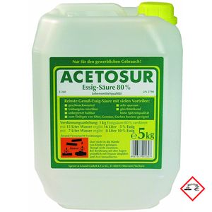 Acetosur Essig Säure 80 Prozent Spitzenqualität Kanister 5l 10er Pack