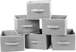 6 Aufbewahrungsboxen, 6er Set Aufbewahrungsbox Stoff, stabil und faltbar Stoffbox, aus stabilem Vlies, grau, Maße 28x27x20 cm, passend für viele Regale und Schubladen