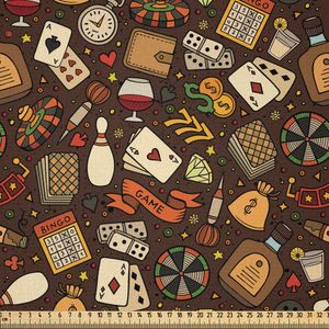ABAKUHAUS Poker Microfaser Stoff als Meterware , Hand gezeichnet wie Casino und Glücksspiel Related Repetitive Objekte Muster, 10 M (230 x 1000 cm), Dark Rosewood Mehrfarbig