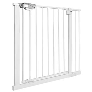 LZQ zábrana na schody, dvojitý zámok, extra bezpečná kovová zábrana na dvere, biela, 85-95 cm, zábrana na dvere | 90° doraz | automatické zatváranie