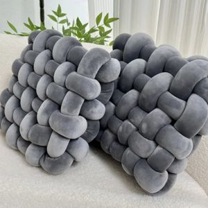 Dekokissen, Knotenkissen, Kopfkissen, geknotetes Kissen, Plüschkissen - Grau