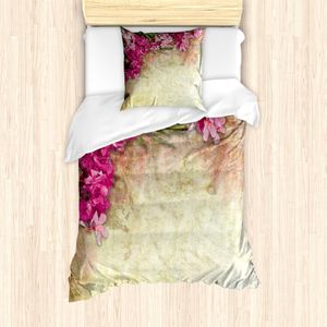 ABAKUHAUS Blumen Mantele, Vintage Oleander Blumen, Milbensicher Allergiker geeignet mit Kissenbezügen, 135 cm x 200 cm - 80 x 80 cm, Rosa Grün Blassgelb