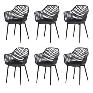 H.J WeDoo Sada 6 retro jídelních židlí vyrobených z plastu Židle do obývacího pokoje Područka židle Černá