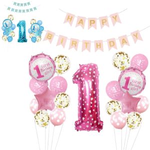 1. Geburtstag Mädchen Rosa Party Deko Set - Happy Birthday Girlande + Zahl 1 Ballon + Konfetti Luftballons + Sterne Geburtstagsdeko